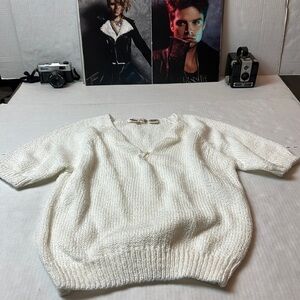 Ivory Bouclé Knit Sweater 90s Quiet Luxury Short Sleeve Pullover · Allison Smith